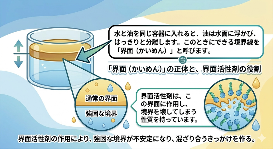水と油が混ざらない理由と「界面」の正体