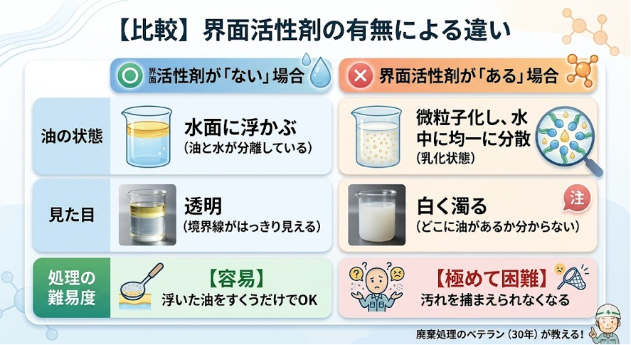 【比較】界面活性剤の有無による違い